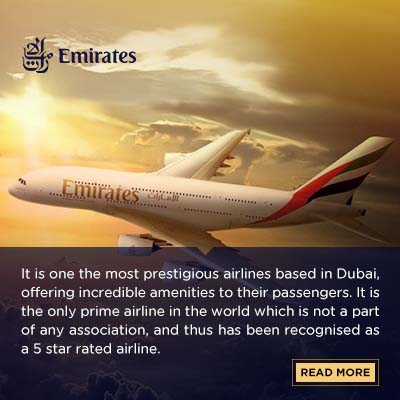 It is one the most prestigious airlines based in Dubai, offering incredible amenities to their passengers. It is the only prime airline in the world which is not a part of any association, and thus has been recognised as a 5 star rated airline. The amenities that they offer are numerous, such as, A380 shower spa, offering gourmet meals, upto 3,500 channels of entertainment, wide body fleet aircrafts, and they also have chauffeur services available in more than 70 countries. 